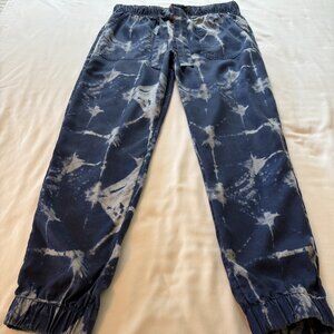 Denim Blue and White Tie Dye Joggers by Nicole Miller, Size Medium